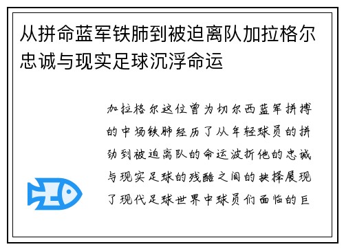 从拼命蓝军铁肺到被迫离队加拉格尔忠诚与现实足球沉浮命运 从拼命蓝军铁肺到被迫离队加拉格尔忠诚与现实足球沉浮命运
