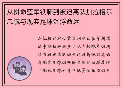 从拼命蓝军铁肺到被迫离队加拉格尔忠诚与现实足球沉浮命运 从拼命蓝军铁肺到被迫离队加拉格尔忠诚与现实足球沉浮命运